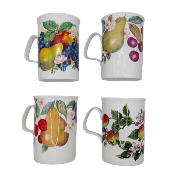 LASCELLES VTG Multicolor Fruit Cottage Farmhouse Fine China Mugs/Cups Set of (4) - Picture 9 of 12